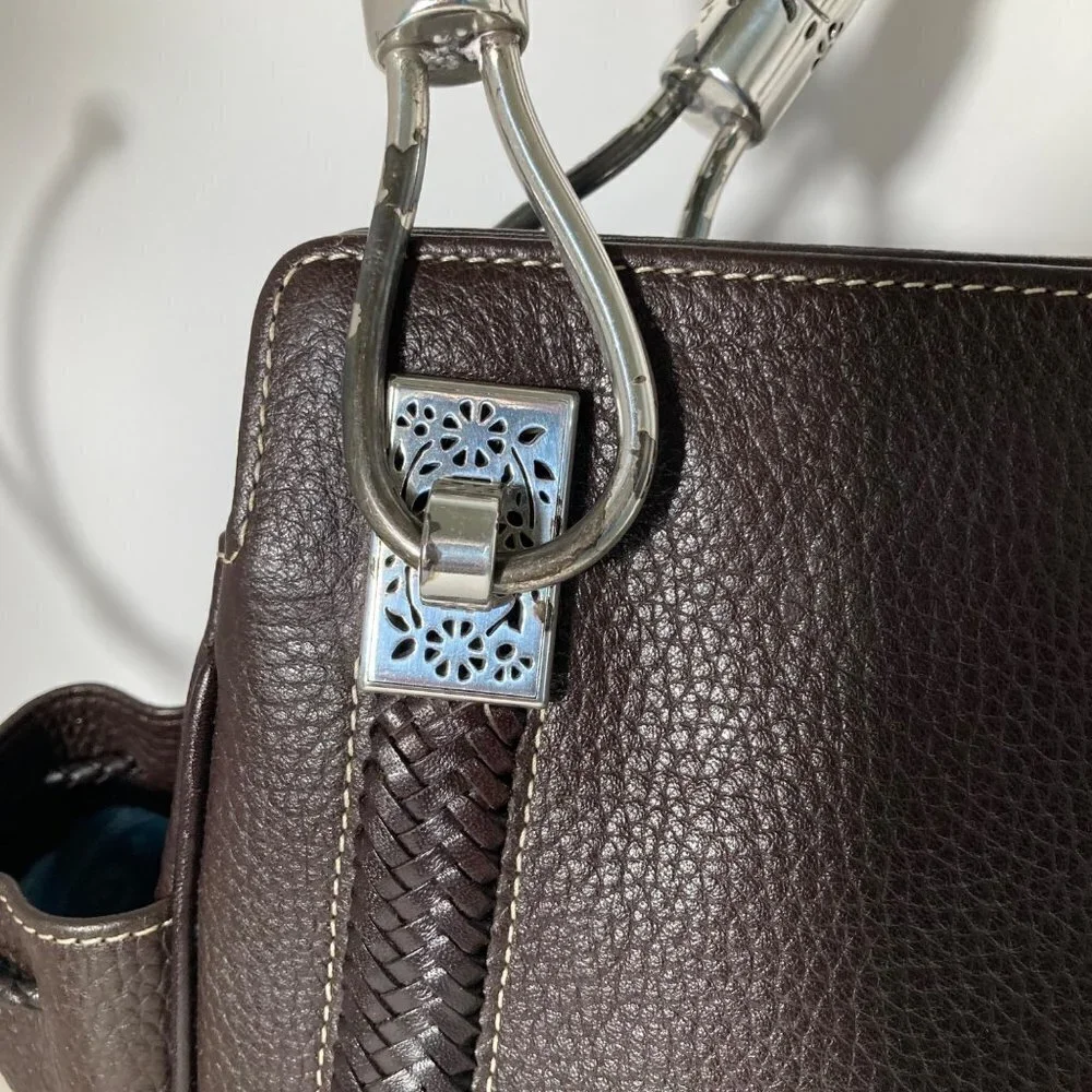 Womens Brighton Brown‎ Leather Bag Purse Magnetic Closure Turquoise Interior